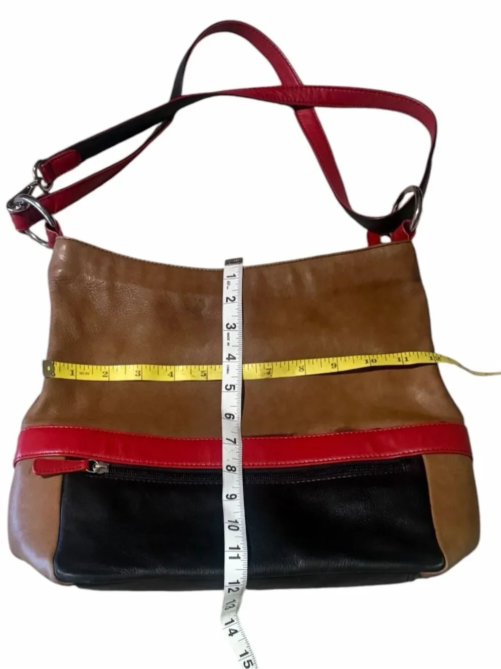 ILI NEW YORK Genuine Leather Colorblock Crossbody Shoulder Bag Brown Red Black